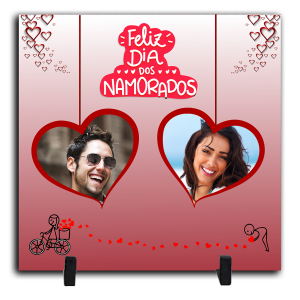 Azulejo Personalizado Com Duas Fotos - Feliz Dia dos Namorados 1 Cerâmica Branca Brilho 15x15cm ou 20x20cm    Após concluir o pagamento, clique em preencher formulário para anexar seu arquivo ou escrever seu texto