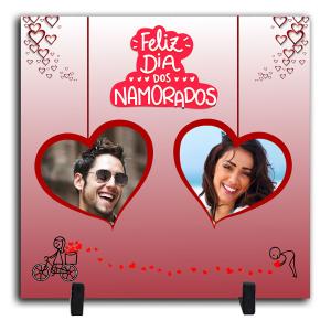 Azulejo Personalizado Com Duas Fotos - Feliz Dia dos Namorados 1 Cerâmica Branca Brilho 15x15cm ou 20x20cm    Após concluir o pagamento, clique em preencher formulário para anexar seu arquivo ou escrever seu texto