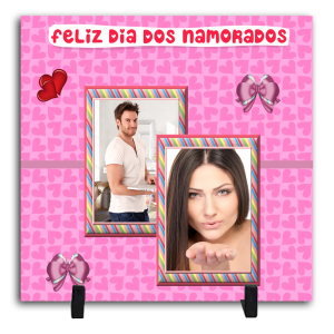 Azulejo Personalizado Com Duas Fotos - Feliz Dia dos Namorados 4 Cerâmica Branca Brilho 15x15cm ou 20x20cm    Após concluir o pagamento, clique em preencher formulário para anexar seu arquivo ou escrever seu texto