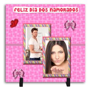 Azulejo Personalizado Com Duas Fotos - Feliz Dia dos Namorados 4 Cerâmica Branca Brilho 15x15cm ou 20x20cm    Após concluir o pagamento, clique em preencher formulário para anexar seu arquivo ou escrever seu texto