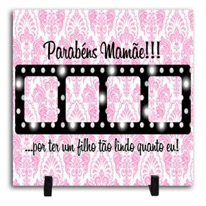 Azulejo Personalizado Com Quatro Fotos - Parabéns Mamãe Cerâmica Branca Brilho 15x15cm ou 20x20cm    Após concluir o pagamento, clique em preencher formulário para anexar seu arquivo ou escrever seu texto