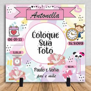Azulejo Personalizado Nascimento Menina Com Suporte Cerâmica Branca Brilho 15x15cm ou 20x20cm    Após concluir o pagamento, clique em preencher formulário para anexar seu arquivo ou escrever seu texto