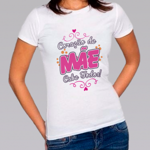 Camiseta Baby Look Personalizada Pronta - Coração De Mãe Poliéster Área de Impressão = 20x28cm Impressão frente   