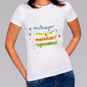 Camiseta Baby Look Personalizada Pronta Entrego Confio Poliéster Área de Impressão = 20x28cm Impressão frente   