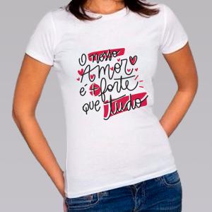 Camiseta Baby Look Personalizada Pronta O Nosso Amor Poliéster Área de Impressão = 20x28cm Impressão frente   
