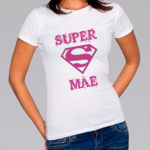 Camiseta Baby Look Personalizada Pronta - Super Mãe Poliéster Área de Impressão = 20x28cm Impressão frente   