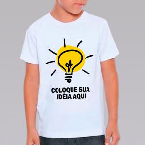 Camiseta Infantil Personalizada Do Seu Jeito Poliéster Área de Impressão = 20x20cm Impressão frente   Após concluir o pagamento, clique em preencher formulário para anexar seu arquivo ou escrever seu texto