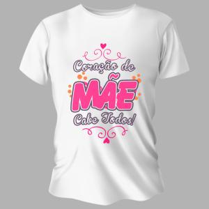 Camiseta Personalizada Pronta - Coração de Mãe Poliéster Área de Impressão = 20x28cm Impressão frente   