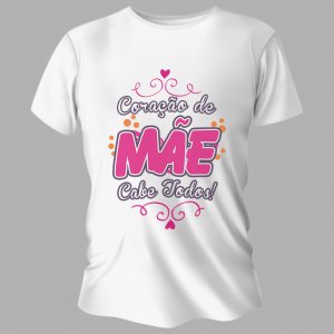 Camiseta Personalizada Pronta - Coração de Mãe Poliéster Área de Impressão = 20x28cm Impressão frente   