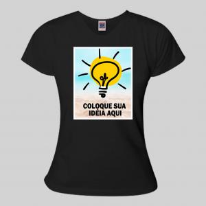 Camiseta Preta Baby Look Personalizada Do Seu Jeito Algodão Área de Impressão = 29x42cm Impressão frente   Após concluir o pagamento, clique em preencher formulário para anexar seu arquivo ou escrever seu texto