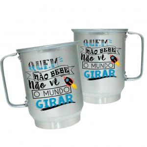 Caneca de Alumínio Personalizada Frases Divertidas Mundo Girar Caneca de Alumínio 600ml Área de Impressão = 20 x 9,5cm    