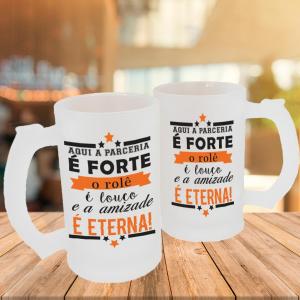 Caneca de Vidro Jateado Personalizada Frases Divertidas Amizade Eterna Caneca de Vidro Jateado 475ml Área de Impressão = 20 x 9,5cm    