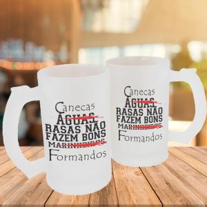 Caneca de Vidro Jateado Personalizada Frases Divertidas Bons Formandos Caneca de Vidro Jateado 475ml Área de Impressão = 20 x 9,5cm    