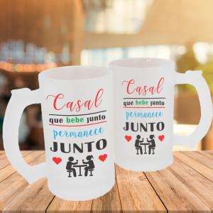 Caneca de Vidro Jateado Personalizada Frases Divertidas Casal Caneca de Vidro Jateado 475ml Área de Impressão = 20 x 9,5cm    