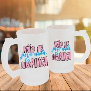 Caneca de Vidro Jateado Personalizada Frases Divertidas Juropinga Caneca de Vidro Jateado 475ml Área de Impressão = 20 x 9,5cm    