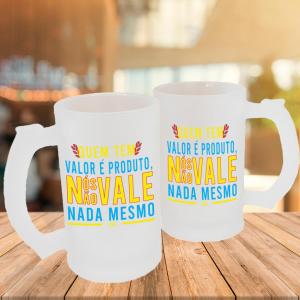 Caneca de Vidro Jateado Personalizada Frases Divertidas Não Vale Nada Caneca de Vidro Jateado 475ml Área de Impressão = 20 x 9,5cm    