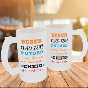 Caneca de Vidro Jateado Personalizada Frases Divertidas Passado Cheio de História Caneca de Vidro Jateado 475ml Área de Impressão = 20 x 9,5cm    
