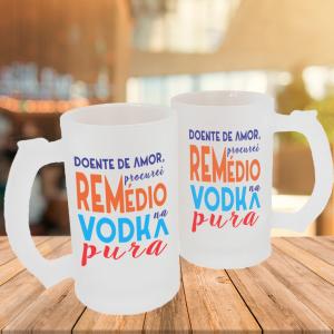 Caneca de Vidro Jateado Personalizada Frases Divertidas Vodka Pura Caneca de Vidro Jateado 475ml Área de Impressão = 20 x 9,5cm    
