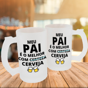 Caneca de Vidro Jateado Personalizada Meu Pai é o Melhor Caneca de Vidro Jateado 475ml Área de Impressão = 20 x 9,5cm    