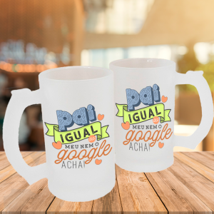 Caneca de Vidro Jateado Personalizada Nem o Google Acha Caneca de Vidro Jateado 475ml Área de Impressão = 20 x 9,5cm    