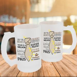 Caneca de Vidro Jateado Personalizada Super Papai Caneca de Vidro Jateado 475ml Área de Impressão = 20 x 9,5cm    