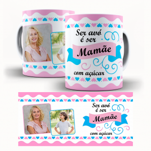 Caneca  Dia Das Mães Personalizada Com Duas Fotos - Avó Caneca de Cerâmica 325ml Área de Impressão = 20 x 9,5cm    Após concluir o pagamento, clique em preencher formulário para anexar seu arquivo ou escrever seu texto