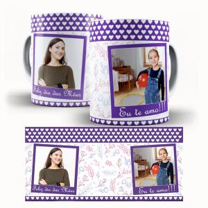 Caneca  Dia Das Mães Personalizada Com Duas Fotos - Coração Caneca de Cerâmica 325ml Área de Impressão = 20 x 9,5cm    Após concluir o pagamento, clique em preencher formulário para anexar seu arquivo ou escrever seu texto