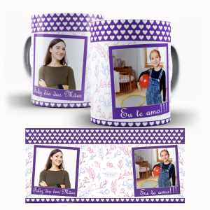 Caneca  Dia Das Mães Personalizada Com Duas Fotos - Coração Caneca de Cerâmica 325ml Área de Impressão = 20 x 9,5cm    Após concluir o pagamento, clique em preencher formulário para anexar seu arquivo ou escrever seu texto
