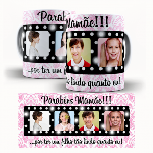 Caneca  Dia Das Mães Personalizada Com Quatro Fotos - Parabéns Mamãe Caneca de Cerâmica 325ml Área de Impressão = 20 x 9,5cm    Após concluir o pagamento, clique em preencher formulário para anexar seu arquivo ou escrever seu texto