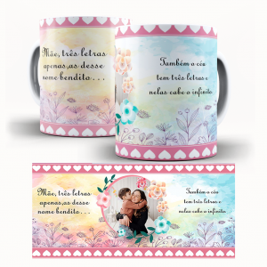 Caneca  Dia Das Mães Personalizada Com Uma Foto - Mãe Três Letras Caneca de Cerâmica 325ml Área de Impressão = 20 x 9,5cm    Após concluir o pagamento, clique em preencher formulário para anexar seu arquivo ou escrever seu texto
