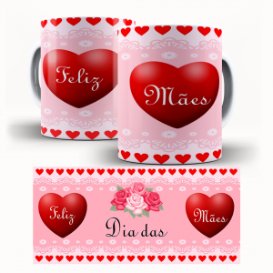 Caneca  Dia Das Mães Personalizada Pronta - Coração Caneca de Cerâmica 325ml Área de Impressão = 20 x 9,5cm    