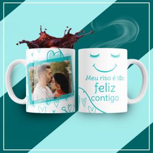 Caneca Personalizada com Uma Foto Feliz Contigo Caneca de Cerâmica 325ml Área de Impressão = 20 x 9,5cm    Após concluir o pagamento, clique em preencher formulário para anexar seu arquivo ou escrever seu texto