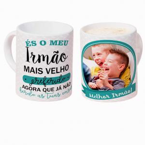 Caneca Personalizada com Uma Foto Irmão Mais Velho Caneca de Cerâmica 325ml Área de Impressão = 20 x 9,5cm    Após concluir o pagamento, clique em preencher formulário para anexar seu arquivo ou escrever seu texto