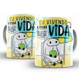 Caneca Personalizada Flork Divertida Vivendo a Vida Caneca de Cerâmica 325ml Área de Impressão = 20 x 9,5cm    