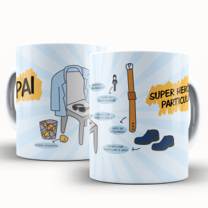 Caneca Personalizada Pai Super Herói Particular Caneca de Cerâmica 325ml Área de Impressão = 20 x 9,5cm    