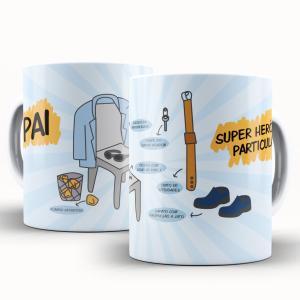 Caneca Personalizada Pai Super Herói Particular Caneca de Cerâmica 325ml Área de Impressão = 20 x 9,5cm    