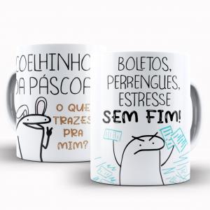 Caneca Personalizada Páscoa Flork Divertido O Que Trazes Pra Mim Caneca de Cerâmica 325ml Área de Impressão = 20 x 9,5cm    