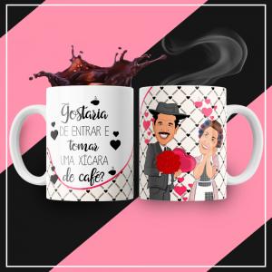 Caneca Personalizada Pronta Gostaria de Entrar Caneca de Cerâmica 325ml Área de Impressão = 20 x 9,5cm    