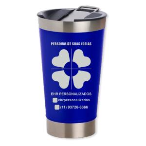 Copo Térmico Azul 500ml com Abridor Inox Área de Impressão = 10 x 6cm Frente laser   Após concluir o pagamento, clique em preencher formulário para anexar seu arquivo ou escrever seu texto