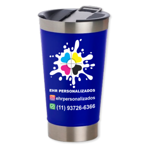 Copo Térmico Azul 500ml com Abridor Inox Área de Impressão = 10 x 6cm Frente colorido  Texturizado Após concluir o pagamento, clique em preencher formulário para anexar seu arquivo ou escrever seu texto
