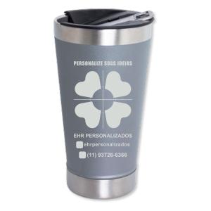 Copo Térmico Cinza 500ml com Abridor Inox Área de Impressão = 10 x 6cm Frente laser   Após concluir o pagamento, clique em preencher formulário para anexar seu arquivo ou escrever seu texto