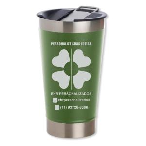 Copo Térmico Verde 500ml com Abridor Inox Área de Impressão = 10 x 6cm Frente laser   Após concluir o pagamento, clique em preencher formulário para anexar seu arquivo ou escrever seu texto
