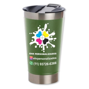 Copo Térmico Verde 500ml com Abridor Inox Área de Impressão = 10 x 6cm Frente colorido  Texturizado Após concluir o pagamento, clique em preencher formulário para anexar seu arquivo ou escrever seu texto
