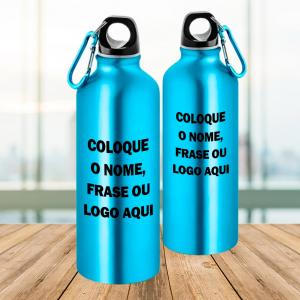Squeeze de Alumínio Azul Personalizado Com Nome, Frase ou Logo Alumínio Área de Impressão = 18(L) x 9(A)cm    Após concluir o pagamento, clique em preencher formulário para anexar seu arquivo ou escrever seu texto