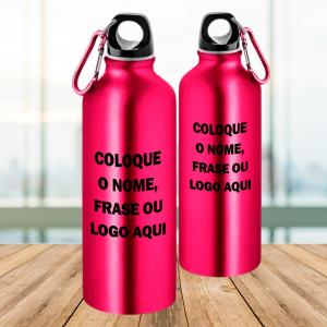 Squeeze de Alumínio Rosa Personalizado Com Nome, Frase ou Logo Alumínio Área de Impressão = 18(L) x 9(A)cm    Após concluir o pagamento, clique em preencher formulário para anexar seu arquivo ou escrever seu texto