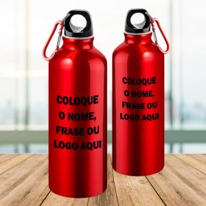 Squeeze de Alumínio Vermelho Personalizado Com Nome, Frase ou Logo Alumínio Área de Impressão = 18(L) x 9(A)cm    Após concluir o pagamento, clique em preencher formulário para anexar seu arquivo ou escrever seu texto