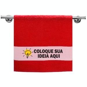 Toalha Lavabo Vermelha Personalizada Do Seu Jeito Algodão/Poliéster Área de Impressão: 7x27cm Impressão frente   Após concluir o pagamento, clique em preencher formulário para anexar seu arquivo ou escrever seu texto